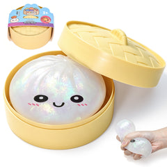 White Dumpling Squeeze Toy Squishy Bun Mystery Box Glitter Fidget Sensory TPR Stress Ball for Adults Kids Teens Party Travel Holiday Birthday Gift 95x50mm