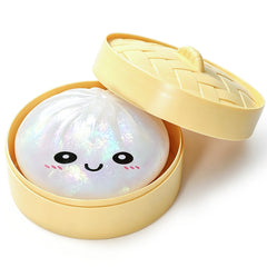 White Dumpling Squeeze Toy Squishy Bun Mystery Box Glitter Fidget Sensory TPR Stress Ball for Adults Kids Teens Party Travel Holiday Birthday Gift 95x50mm
