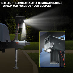 Electric A Frame Trailer Jack LED Light Power Tongue Jack Weight Capacity 3500 lbs 9Inch to 32Inch with Manual Crank Handle for RV Trailer Camper