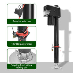 Electric A Frame Trailer Jack LED Light Power Tongue Jack Weight Capacity 3500 lbs 9Inch to 32Inch with Manual Crank Handle for RV Trailer Camper