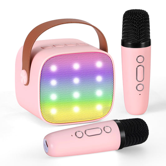 Alpha Mini Portable Karaoke Machine for Adults Kids with 2 Wireless Microphones