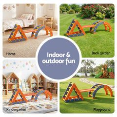 Keezi Kids Climbing Frame Set With Slide Indoor Outdoor Toddler Toys Pikler Triangle Climber With Arch