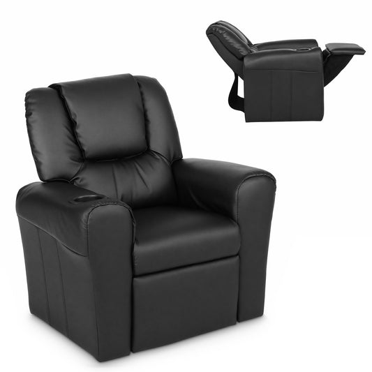 Keezi Kids Recliner Chair Black PU Leather Sofa Lounge Couch Children Armchair