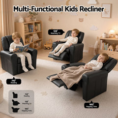 Keezi Kids Recliner Chair Black PU Leather Sofa Lounge Couch Children Armchair