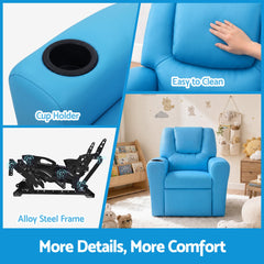 Keezi Kids Recliner Chair Blue PU Leather Sofa Lounge Couch Children Armchair