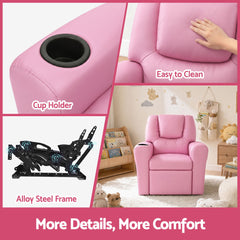 Keezi Kids Recliner Chair Pink PU Leather Sofa Lounge Couch Children Armchair