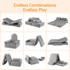 Keezi 12PCS Modular Kids Play Couch Foam Sofa Set with Removable Washable Cover Grey Playroom