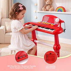 Keezi Kids Piano Keyboard 37 Keys Electronic Musical Instrument Set w/ Stool Microphone