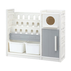 Keezi Kids Bookshelf and Toy Storage Organizer with 3-Tier Bookshelvs, 2 Removable Bins and 2 Storage Cabinets, Toddler Bookshelf with Toy Organizer for Kids' Rooms, Playrooms
