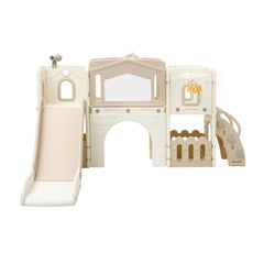 Keezi Kids Slide Set Toddler Indoor Playset With Drawing Board Beige
