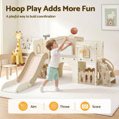 Keezi Kids Slide Set Toddler Indoor Playset With Drawing Board Beige