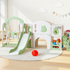 Keezi Kids Slide Swing Set Basketball Hoop Ring Football Outdoor Toys 140cm Green