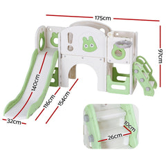 Keezi Kids Slide Swing Set Ball Hoop Rings Football Outdoor Toys Green
