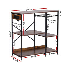 Artiss 3-Tier Kitchen Rack with 2 Power Outlets Microwave Storage Shelf 6 Hooks 90CM