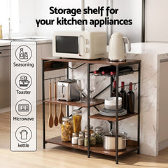 Artiss 3-Tier Kitchen Rack with 2 Power Outlets Microwave Storage Shelf 6 Hooks 90CM