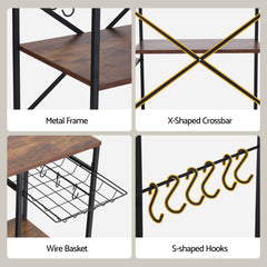 Artiss 3-Tier Kitchen Rack with 2 Power Outlets Microwave Storage Shelf 6 Hooks 90CM