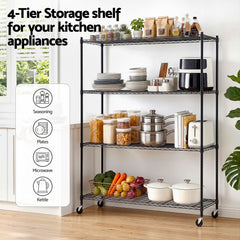 Artiss 4-Tier Kitchen Rack Shelf with Wheels Shelving 152x45x187CM Adjustable Metal Storage Shelves