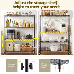Artiss 4-Tier Kitchen Rack Shelf with Wheels Shelving 152x45x187CM Adjustable Metal Storage Shelves
