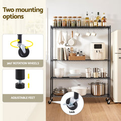Artiss 4-Tier Kitchen Rack Shelf with Wheels Shelving 152x45x187CM Adjustable Metal Storage Shelves