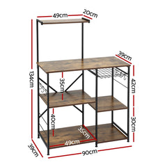 Artiss 4-Tier Kitchen Rack with Pull Out Basket 6 Hooks Microwave Storage Shelf
