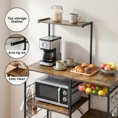 Artiss 4-Tier Kitchen Rack with Pull Out Basket 6 Hooks Microwave Storage Shelf