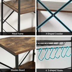 Artiss 4-Tier Kitchen Rack with Pull Out Basket 6 Hooks Microwave Storage Shelf
