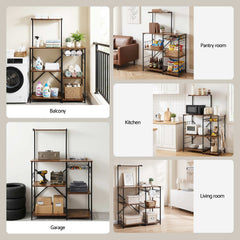 Artiss 4-Tier Kitchen Rack with Pull Out Basket 6 Hooks Microwave Storage Shelf