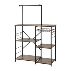 Artiss 4-Tier Kitchen Rack with Pull Out Basket 6 Hooks Microwave Storage Shelf