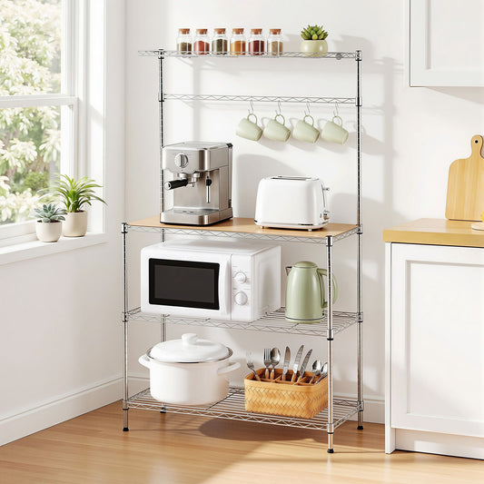 Artiss 4-Tier Metal Kitchen Rack Shelf Silver Storage Shelves Organizer Microwave Stand 90cmx151cm