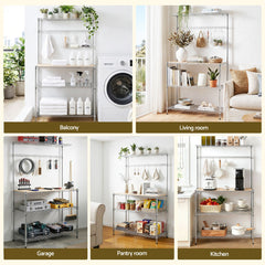 Artiss 4-Tier Metal Kitchen Rack Shelf Silver Storage Shelves Organizer Microwave Stand 90cmx151cm