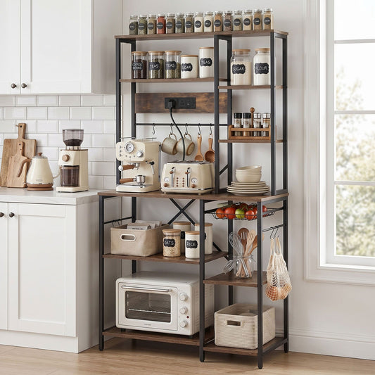 Artiss Kitchen Rack with Power Outlets Hooks 96CMX170CM Microwave Storage Shelf