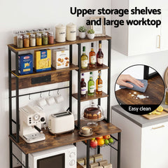 Artiss Kitchen Rack with Power Outlets Hooks 96CMX170CM Microwave Storage Shelf