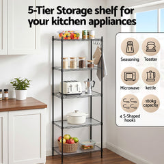 Artiss 5-Tier Kitchen Rack Shelf Shelving Unit 55x30x150CM Adjustable Metal Storage Shelves Black