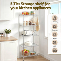 Artiss 5-Tier Kitchen Rack Shelf Shelving Unit 60x35x150CM Adjustable Metal Storage Shelves Silver