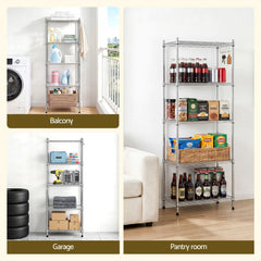Artiss 5-Tier Kitchen Rack Shelf Shelving Unit 60x35x150CM Adjustable Metal Storage Shelves Silver