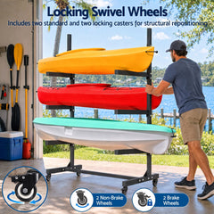 Weisshorn Kayak Storage Rack 3-Tier Canoe SUP Paddleboard Garage 80kg Casters