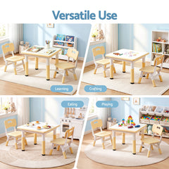 Keezi Kids Table and 2 Chairs Set Height Adjustable Toddler Desk and Chair Set for Ages 3-8, Activity Table with Graffiti Desktop for Learning Drawing Playing, Yellow