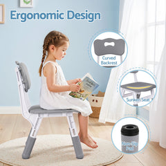 Keezi Kids Table and 4 Chairs Set Height Adjustable Toddler Desk and Chair Set for Ages 3-8, Children Activity Table with Graffiti Desktop for Learning Drawing Playing, Grey