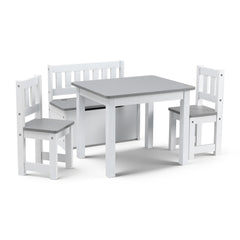 Keezi 2 in 1 Kids Table and Chair Set, Activity Table with Storage Bench and 2 Chairs for Reading, Drawing, Writing, Snack Time & Arts Crafts, 4 PCS Toddler Table and Chair Set, Grey