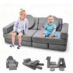 17Pcs Modular Kids Play Sofa Toddler Couch High Density Foam Play Block with Washable Cover Creative Fort Building Playset for Bedroom Playroom Living Room