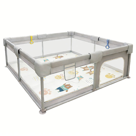 200x180cm Baby Playpen Portable Large Play Pen with Playmat Breathable Net and Zipper Door Indoor Outdoor Babies Toddlers Fence Play Area with Carry Bag