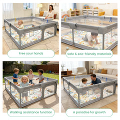 200x180cm Baby Playpen Portable Large Play Pen with Playmat Breathable Net and Zipper Door Indoor Outdoor Babies Toddlers Fence Play Area with Carry Bag