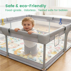 200x180cm Baby Playpen Portable Large Play Pen with Playmat Breathable Net and Zipper Door Indoor Outdoor Babies Toddlers Fence Play Area with Carry Bag