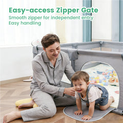 200x180cm Baby Playpen Portable Large Play Pen with Playmat Breathable Net and Zipper Door Indoor Outdoor Babies Toddlers Fence Play Area with Carry Bag