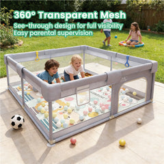 200x180cm Baby Playpen Portable Large Play Pen with Playmat Breathable Net and Zipper Door Indoor Outdoor Babies Toddlers Fence Play Area with Carry Bag