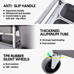 3-Tier Serving Trolley Dining Tableware Collection Rolling Cart with 2 Buckets and 4 Trays Large Utility Cart for Catering Cafes Restaurants Max Load 60kg