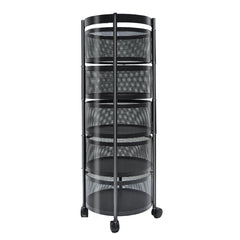 5 Layer Rotating Storage Trolley Kitchen Rolling Tiered Rack Stacking Organizer with 360 Swivel Lockable Wheels for Storing Fruit Vegetable Black