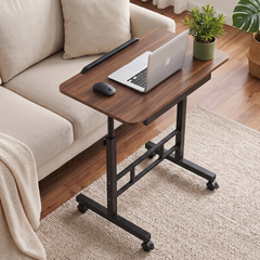Artiss Adjustable Laptop Desk Mobile Bedside Table Hidden Storage Walnut