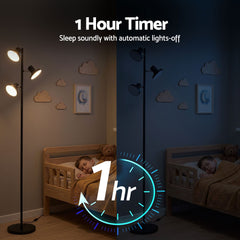 Artiss LED Tree Floor Lamp, 36W Modern Dimmable Standing Lamp with Remote & Touch Control, 4 Color Temperatures, 3 Rotatable LED Light Floor Lamps for Living Room, Bedroom, Office