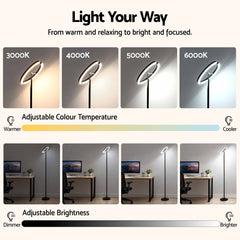 Artiss LED Floor Lamp with Dual Rotating Heads, Dimmable Light and Remote Control Black 20W